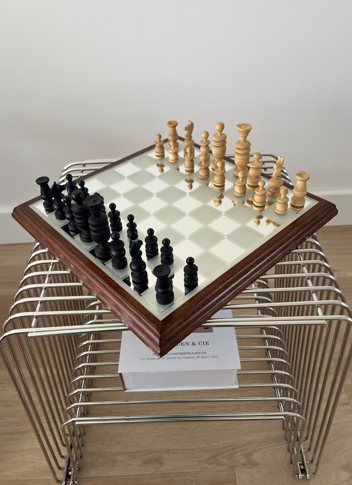 Vintage schaakbord + schaakstukken schaken chessboard design, Hobby en Vrije tijd, Ophalen of Verzenden, Gebruikt