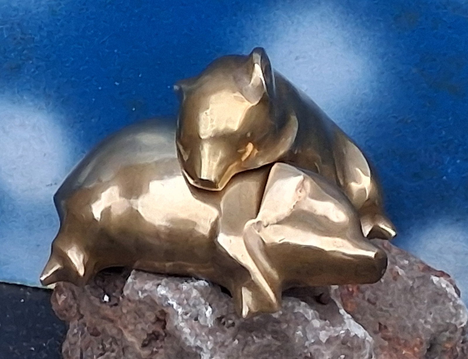Varkens. Slapend. Massief messing.  Ca '70. 12/11 cm., Ophalen, Zo goed als nieuw, Boerderijdier, Beeldje of Figuurtje