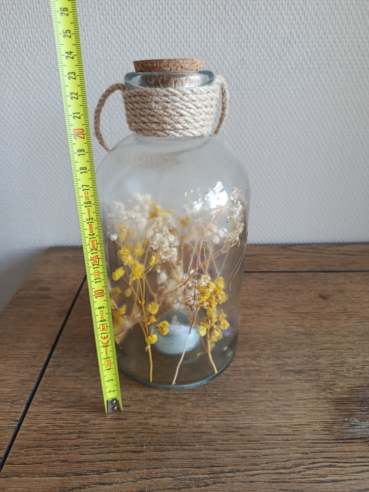 Glazen fles met droogbloemen en LED-verlichting, Meerkleurig, Ophalen of Verzenden, Zo goed als nieuw, Modern