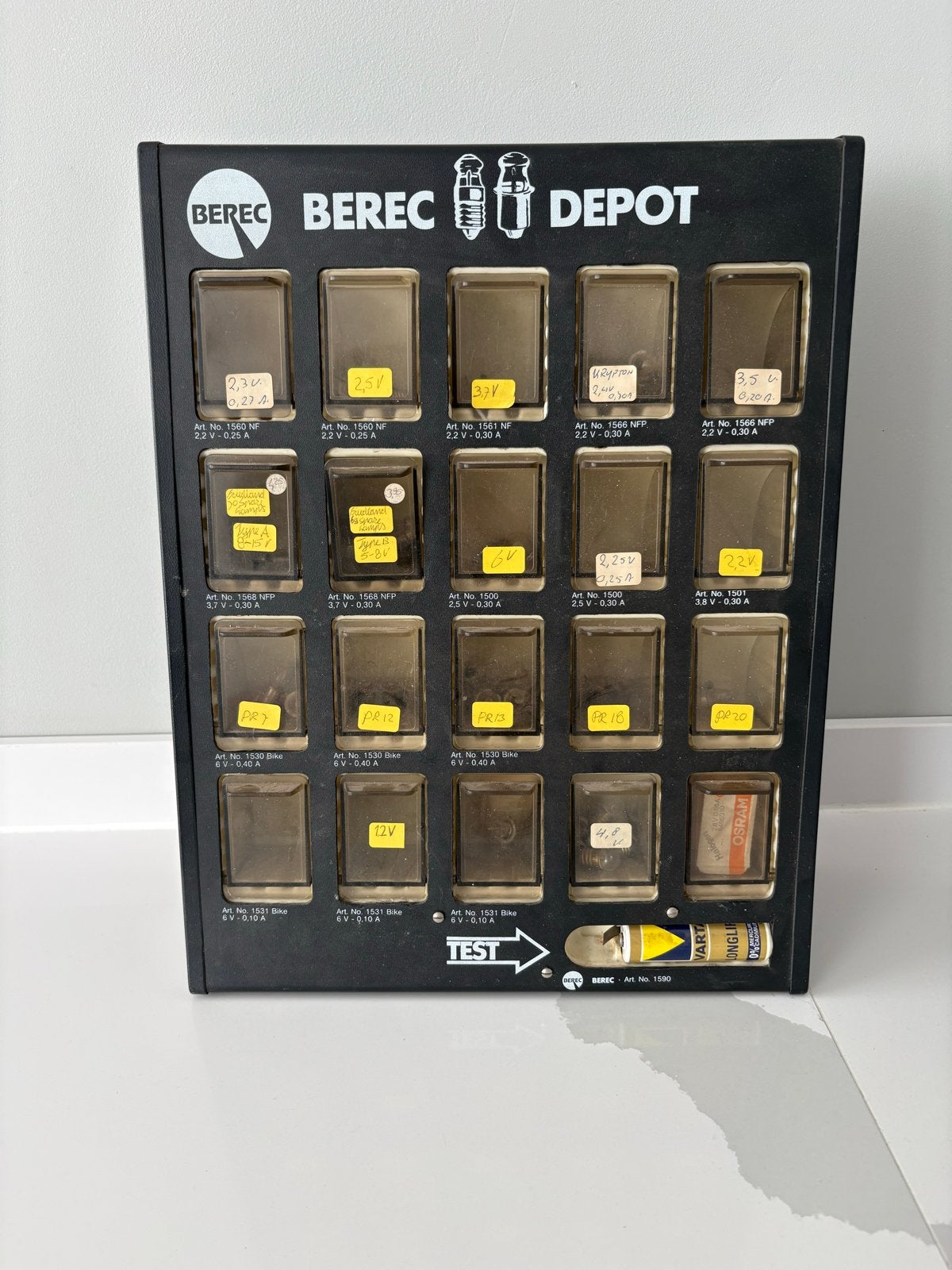 Vintage Berec Lampen Kast / Display met Tester, Ophalen of Verzenden, Gebruikt, Gebruiksvoorwerp
