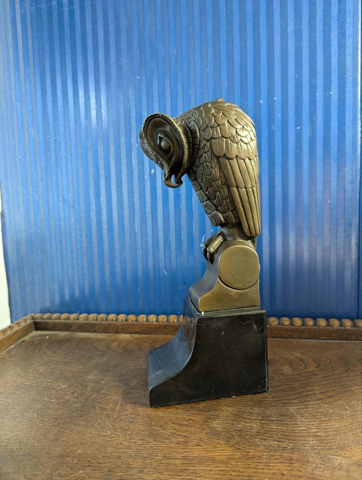 Bronzen uil op marmeren sokkel - Art Deco stijl, Minder dan 20 cm, Art deco, Ophalen of Verzenden, Brons