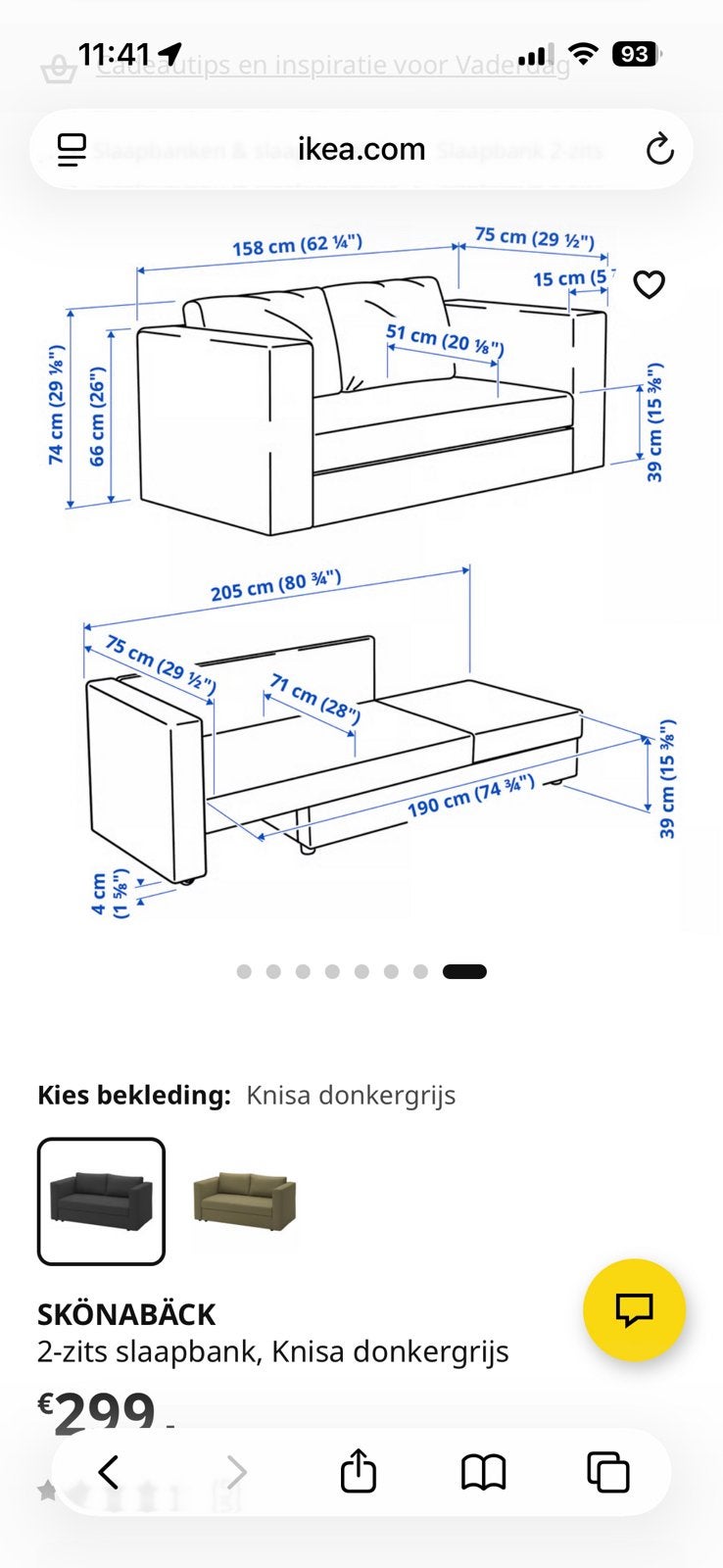 Ikea Sofa Bed, Ophalen of Verzenden, Zo goed als nieuw, Tweepersoons, Minder dan 150 cm