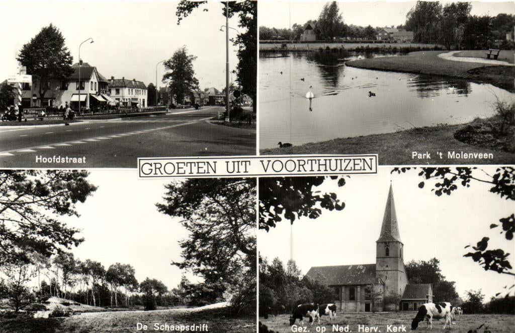 Groeten uit Voorthuizen - 4 afb o.a. Hoofdstraat - 1965 gelo, Verzamelen, Ophalen of Verzenden, Voor 1920, Gelopen, Noord-Brabant