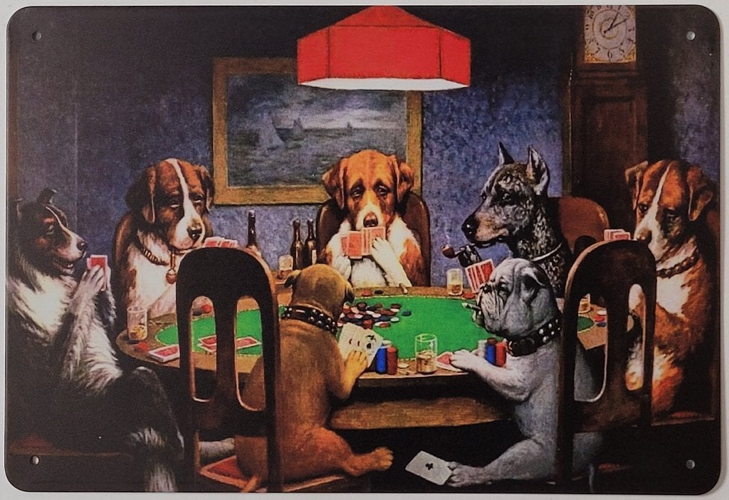 Honden aan pokertafel reclamebord van metaal wandbord deco, Info@deconoord.nl, Deco Noord, Nieuw, Ophalen of Verzenden