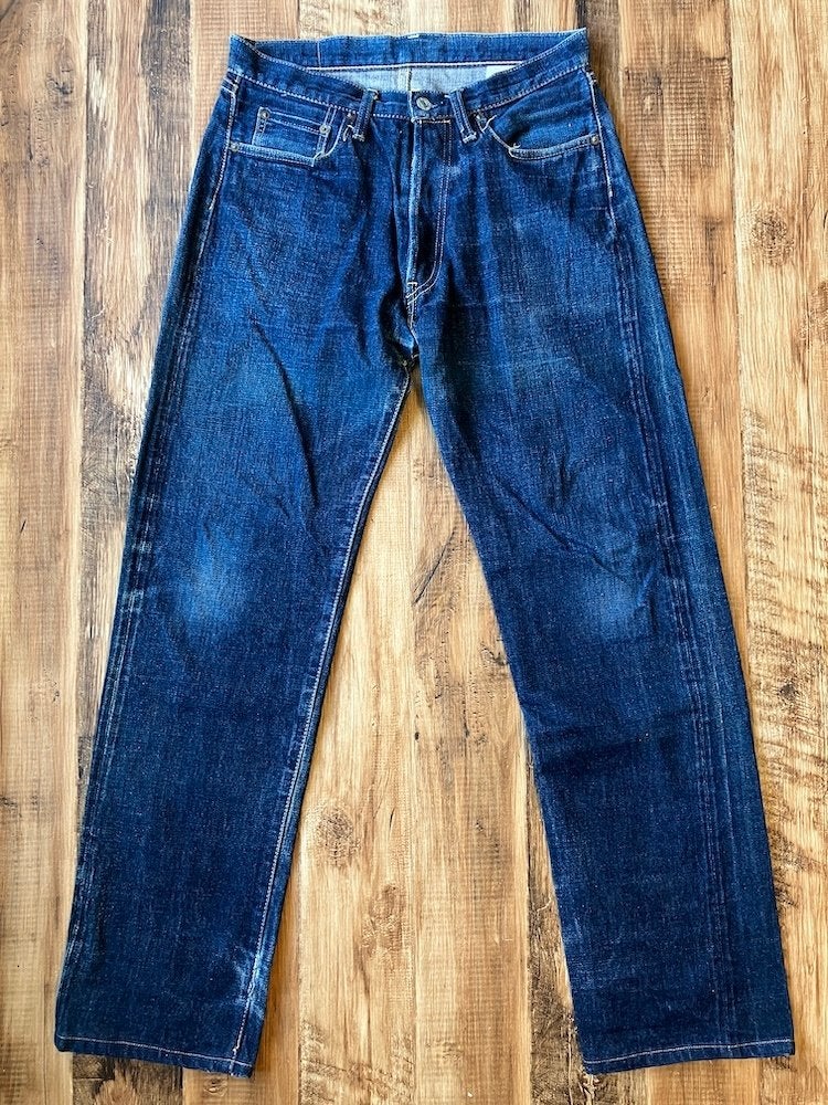 DUDE RANCH S01XX W30 x L31 90s Vintage Selvedge Jeans, Ophalen of Verzenden, Gedragen, Blauw, W32 (confectie 46) of kleiner