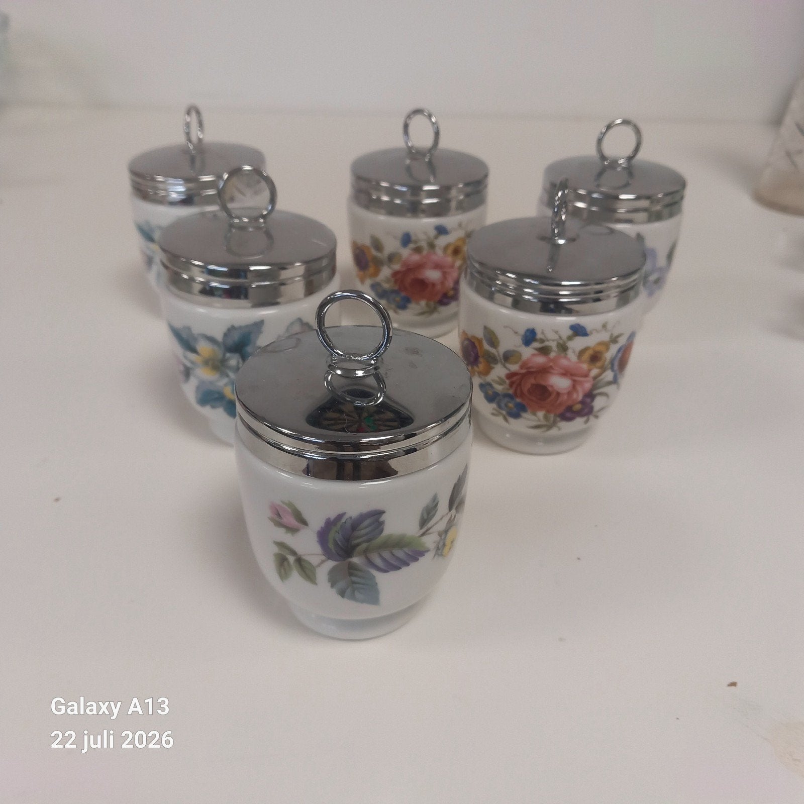 6 Vintage Royal Worcester Eierkokers "Bournemouth Rose", Ophalen of Verzenden