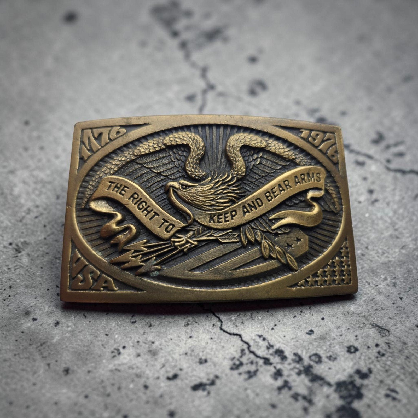 Vintage Belt Buckle – "The Right To Bear Arms", Ophalen of Verzenden, Gedragen, Overige kleuren, Losse buckle of gesp