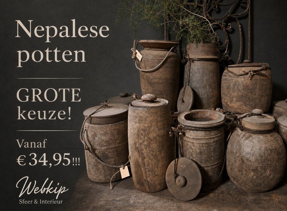 Nepalese pot met deksel bolle pot hoge pot kruik sober mand, Ophalen of Verzenden, Nieuw