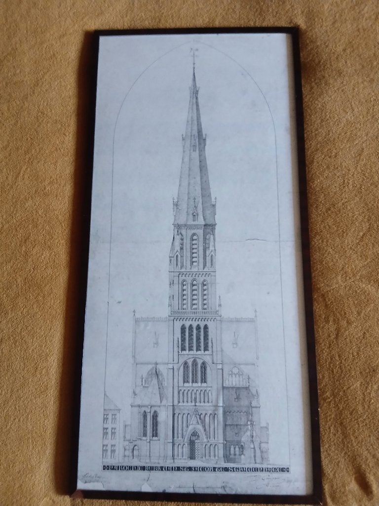 Bouwtekening Cuypers Jacobuskerk Den Haag, Antiek en Kunst, Ophalen, Architectuur, 100 cm, Gesigneerd