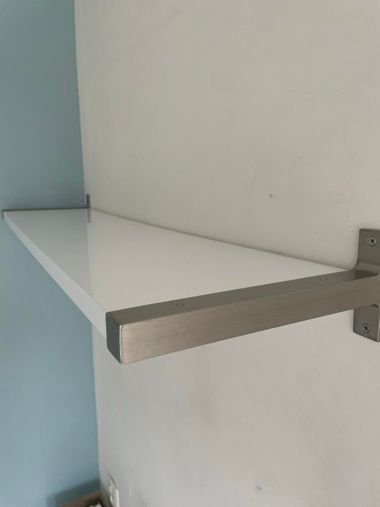IKEA plank met drager 120x28 cm - Wit/Geborsteld metaal, Ophalen, Gebruikt