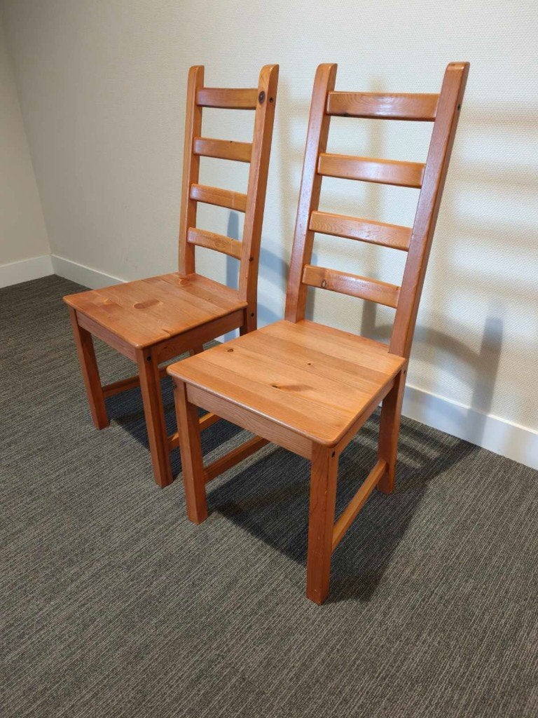 2 houten IKEA stoelen, Ophalen, Gebruikt, Twee, Bruin