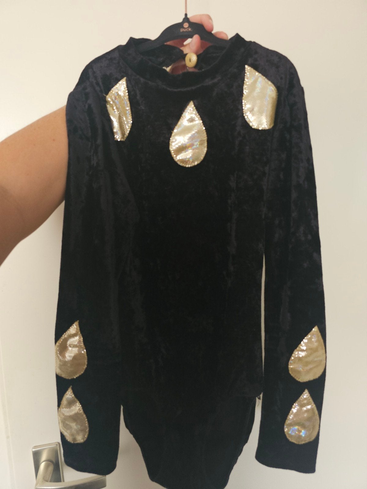 Zwart gouden glitter turnpakje. Gymnastiek Turnen gympak, Kindermaat 146 t/m 176, Ophalen of Verzenden, Turnpak(je)