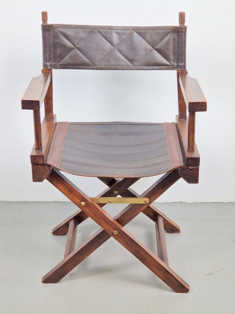 Vintage regisseursstoel leer Directors Stoel Opvouwbare '70, Huis en Inrichting, Gebruikt, Bruin, Vintage, Hout