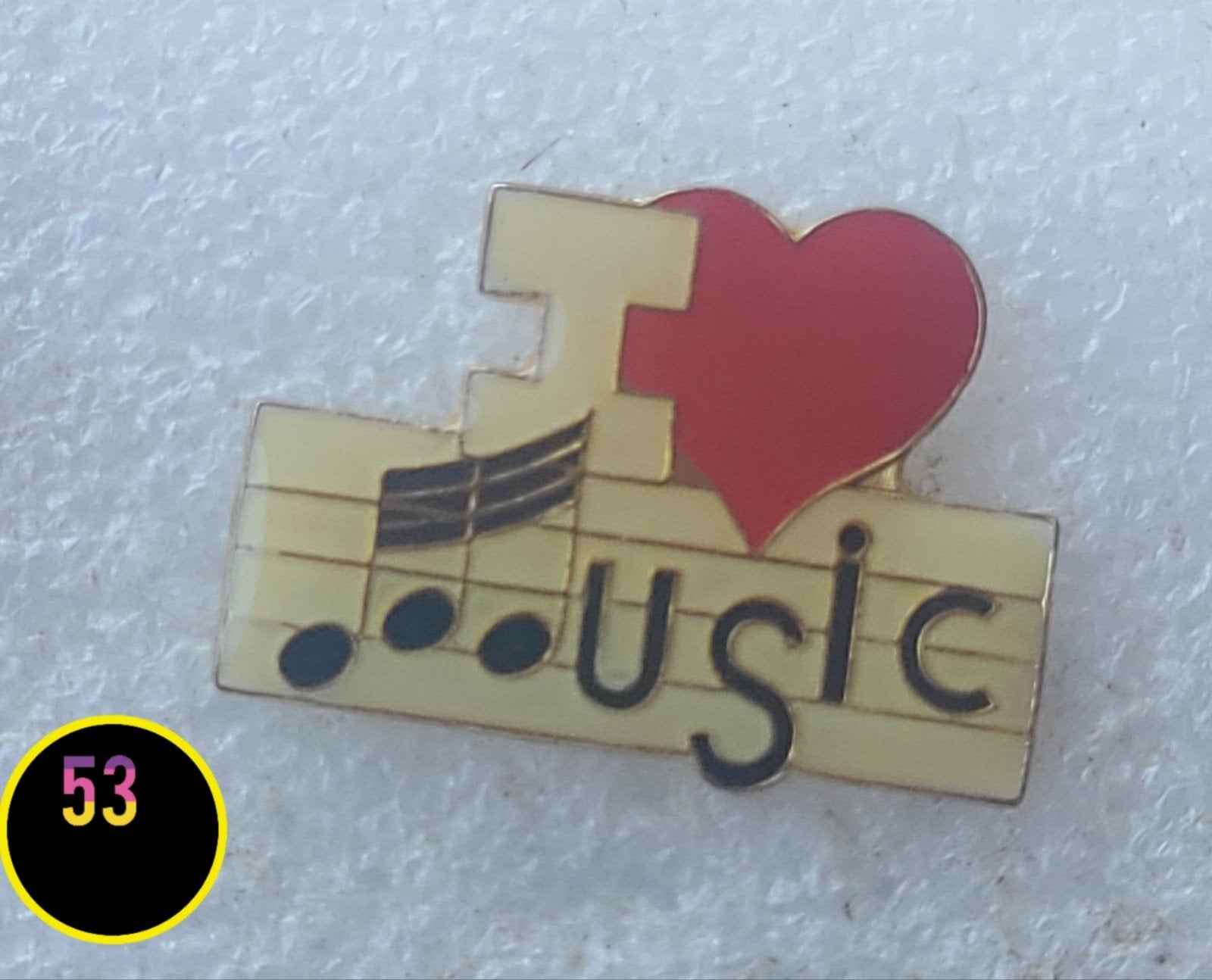Pin 'I Love Music', Verzamelen, Speldjes, Pins en Buttons, Verzenden, Gebruikt, Overige onderwerpen, Speldje of Pin