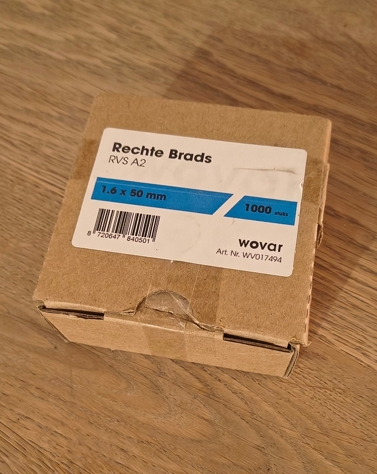 Wovar RVS A2 Rechte Brads 1.6 x 50 mm - 1000 stuks, 50 tot 100 mm, Nieuw, Ophalen of Verzenden, Spijkers