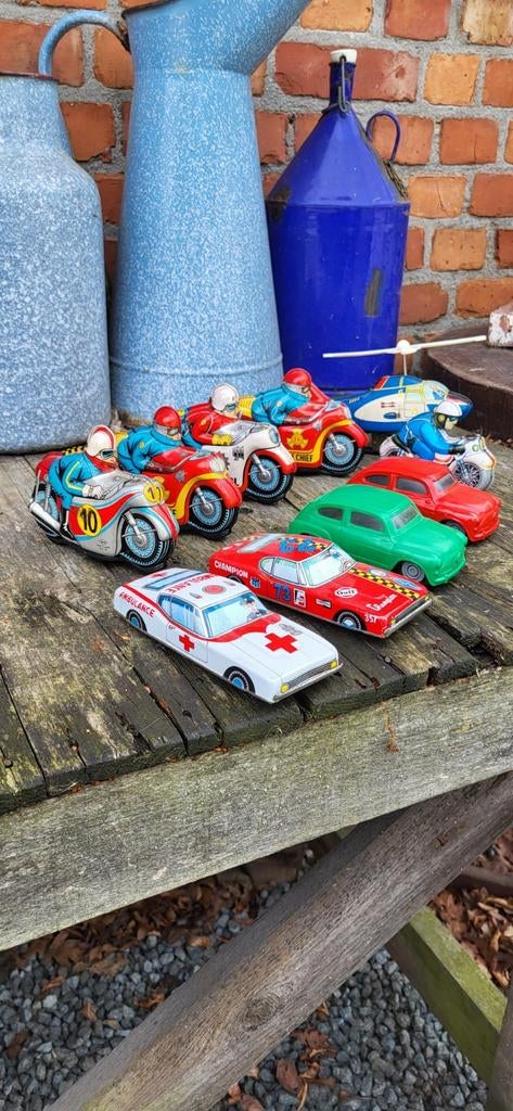 Lot oud blikken speelgoed - motoren en auto's, Antiek en Kunst, Ophalen of Verzenden