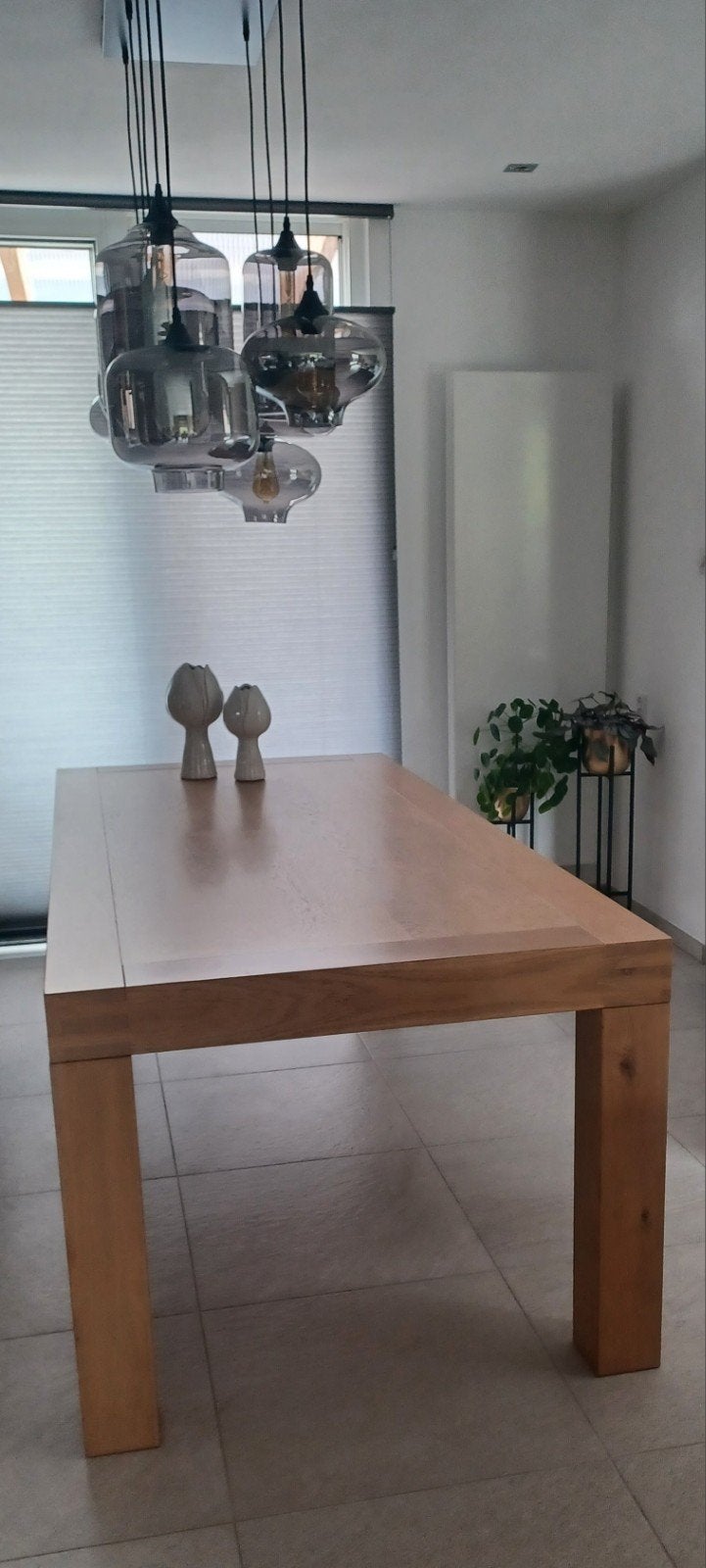 Eiken eettafel met 3 stoelen en bank van Goossens, Ophalen, Gebruikt, 100 tot 150 cm, Eikenhout