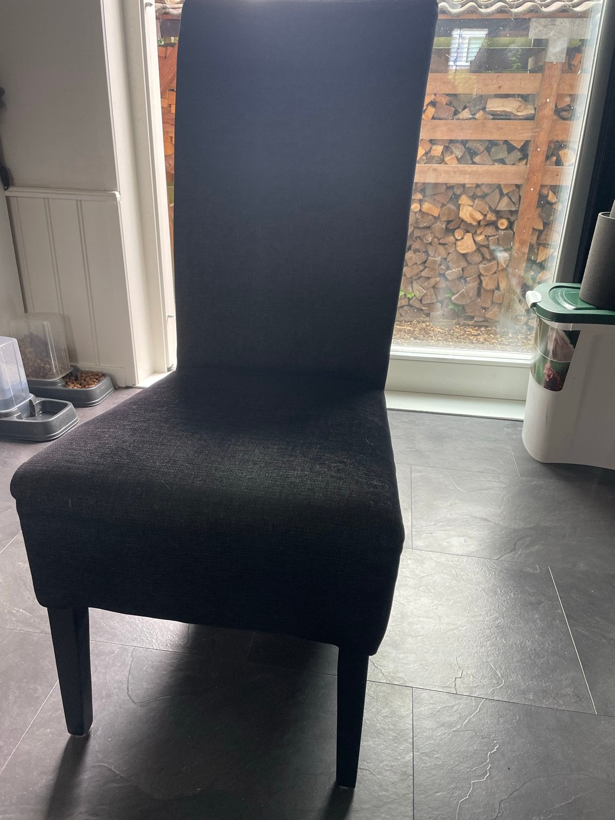 5 donkergrijze eetkamerstoelen voor alles 70 euro, Ophalen, Gebruikt, Vijf, Zes of meer stoelen, Stof