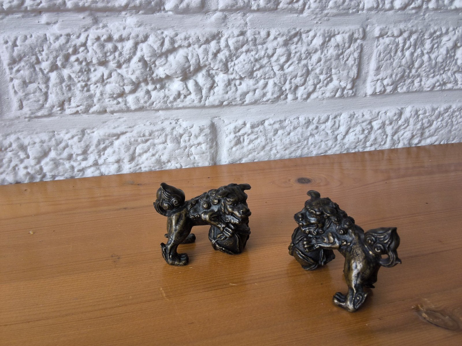Set van 2 bronzen Foo Dog beelden, Antiek en Kunst, Ophalen of Verzenden