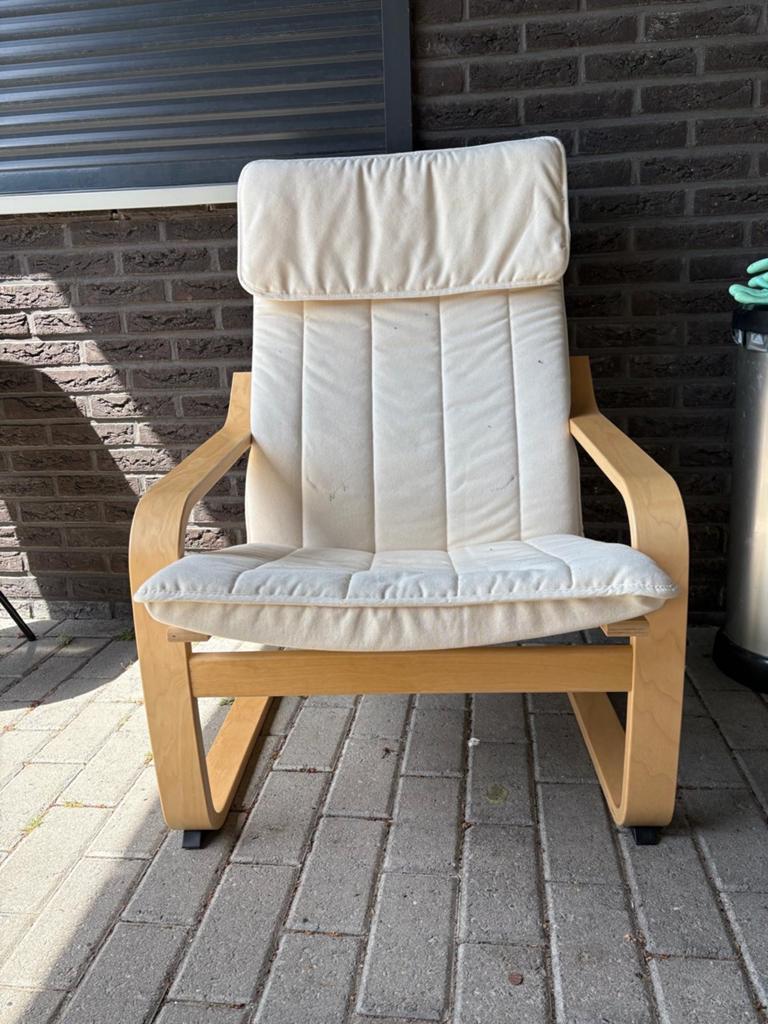 Ikea Poäng fauteuil met beige kussen, Gebruikt, Overige kleuren, Ophalen of Verzenden, Eén