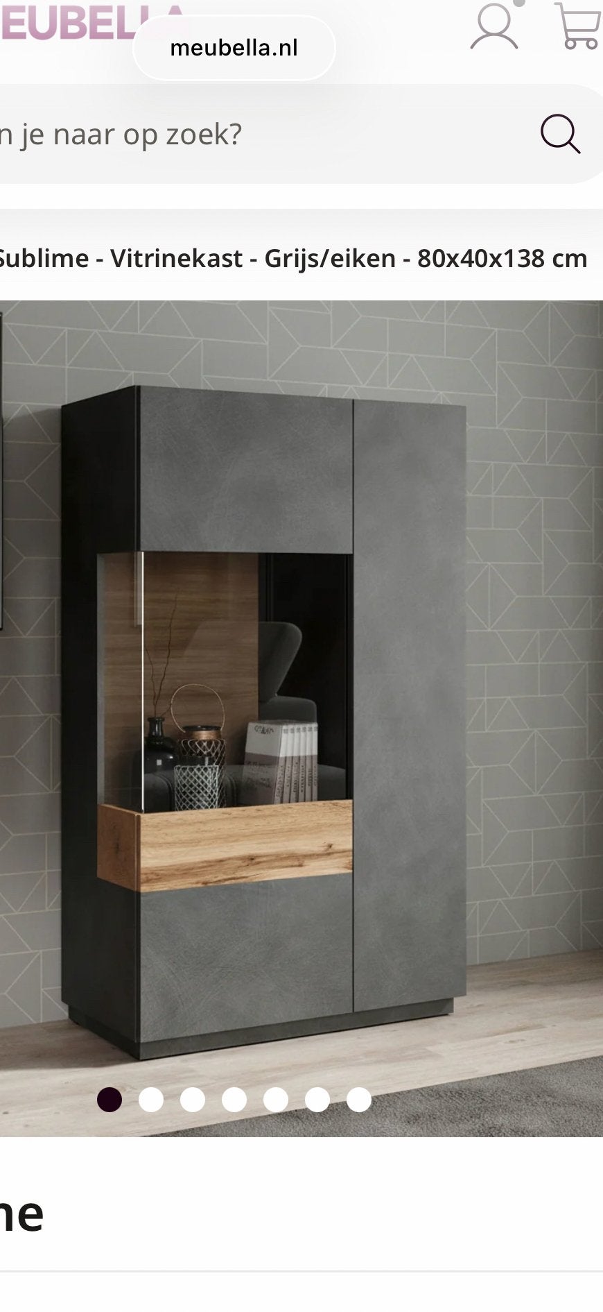 Meubella “Sublime” Vitrinekast Antraciet/Grijs/Eiken, Huis en Inrichting, Ophalen, Met deur(en), 100 tot 150 cm, 50 tot 100 cm