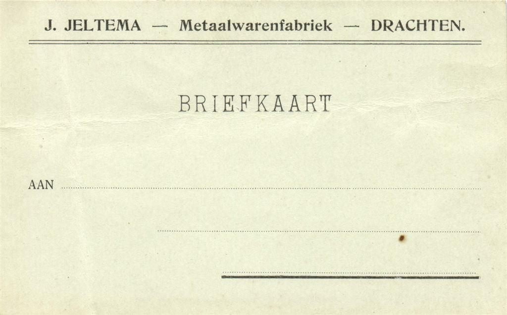 J. Jeltema, Drachten - metaalwarenfabriek - 09.1919 - briefk, Ophalen of Verzenden, Briefkaart