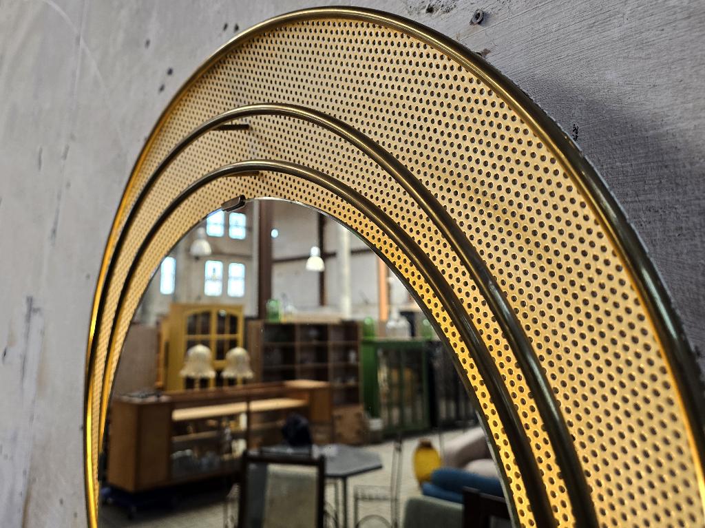 Jaren 80 Design Spiegel met Lamp | Vintage Rond Goud Messing, Huis en Inrichting, Woonaccessoires | Spiegels, Gebruikt, Rond, Ophalen of Verzenden