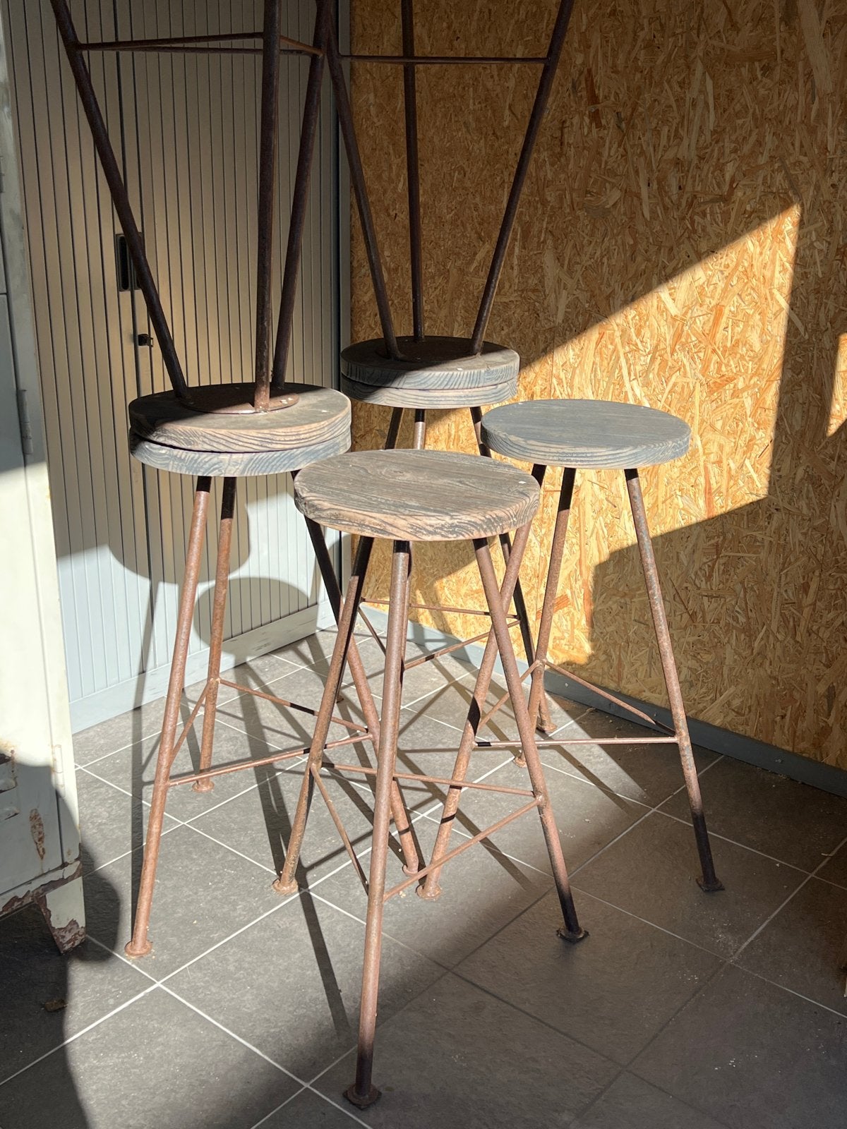 Set van 6 vintage industriële barkrukken, Huis en Inrichting, Ophalen of Verzenden, Gebruikt