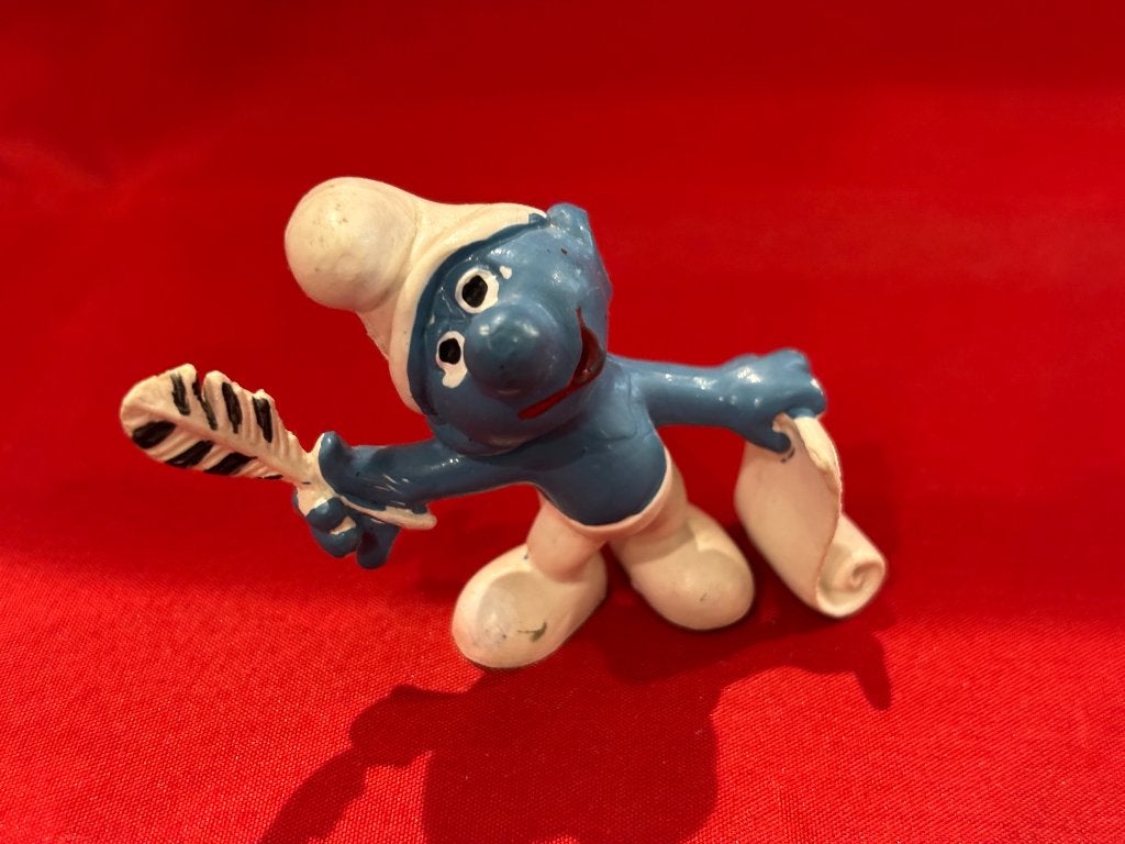 Dichtsmurf 4,5 cm. Schleich Peyo papier ganzenveer dichter, Verzamelen, Smurfen, Ophalen, Gebruikt, Dichtersmurf, Poppetje, Figuurtje of Knuffel