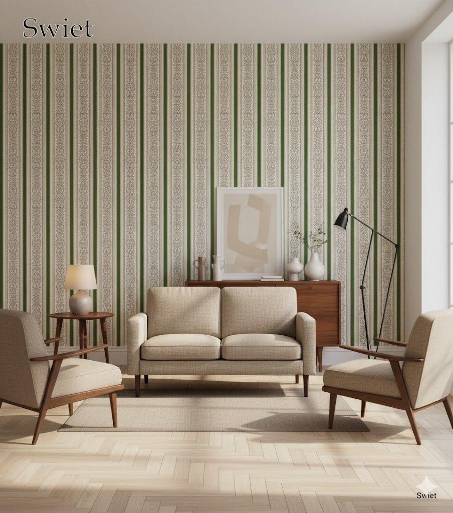 7174 groen taupe klassiek vintage behang jaren 60 swiet, Huis en Inrichting, Ophalen of Verzenden, Minder dan 10 m², Groen