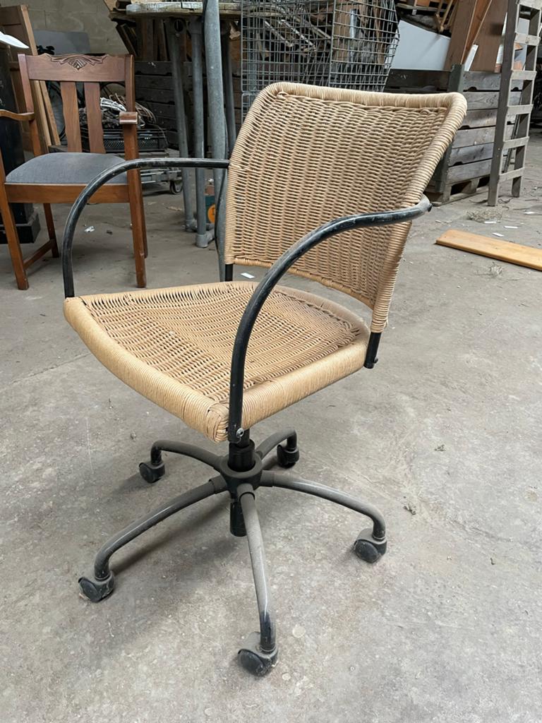 Rotan Bureaustoel met Wielen - Vintage Stijl, Ophalen, Gebruikt, Beige, Bureaustoel