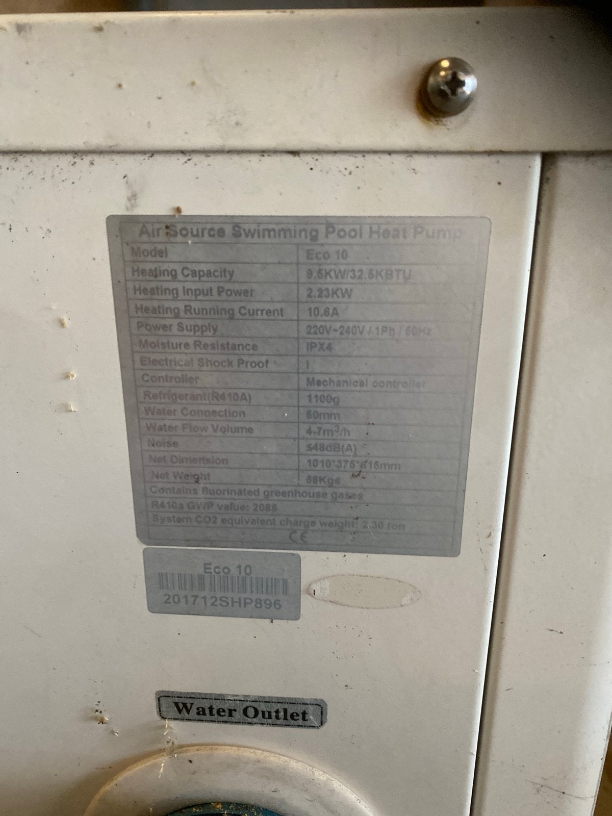 Air Source Swimming Pool Heat Pump Eco 10, Ophalen of Verzenden, Gebruikt