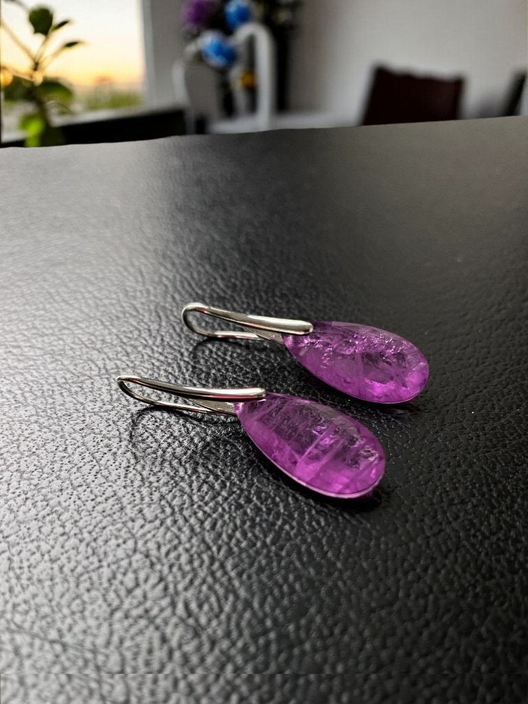 Oorbellen paarse natuurlijke half edelsteen, Sieraden, Tassen en Uiterlijk, Oorbellen, Nieuw, Hangers, Overige materialen, Paars