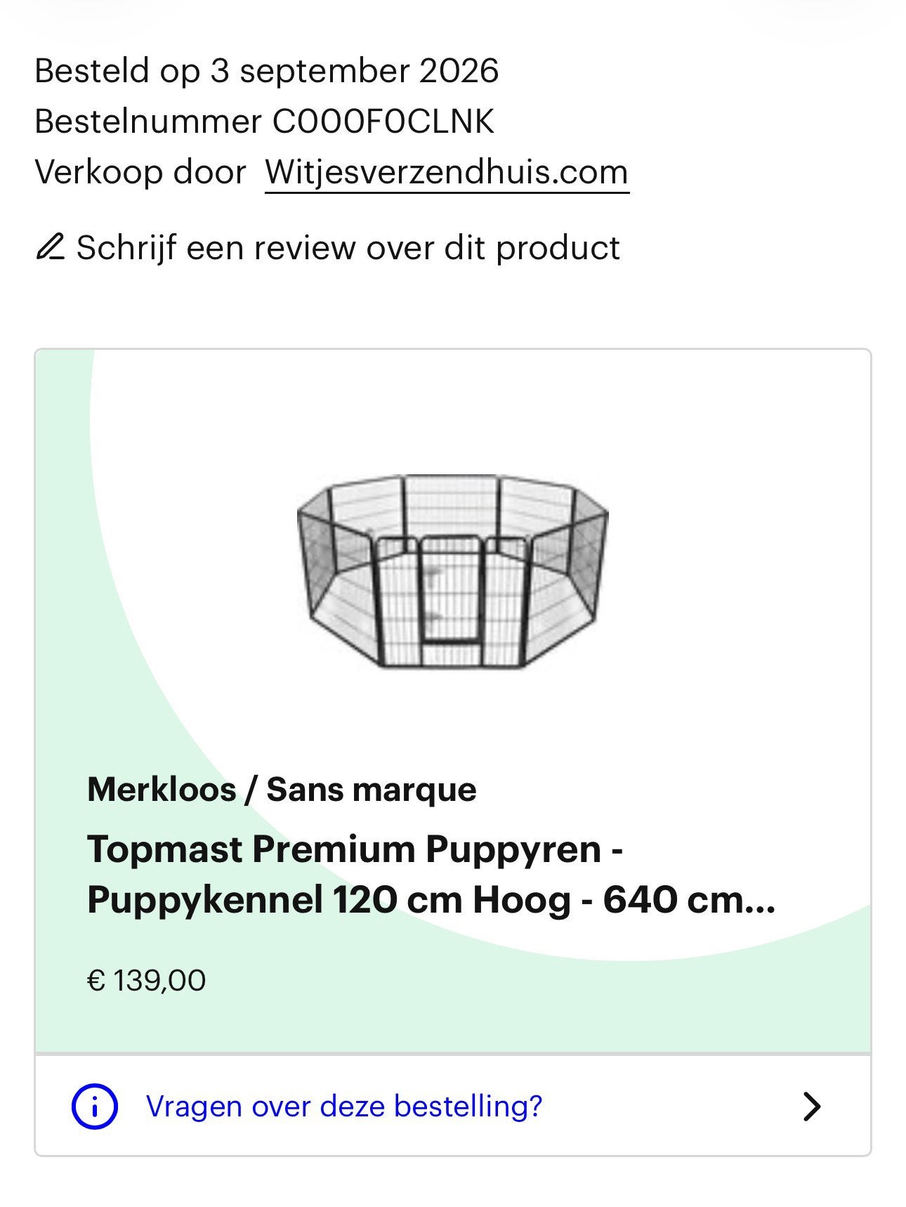 Puppy ren/kennel, Ophalen, Zo goed als nieuw, 110 cm of meer, Minder dan 65 cm