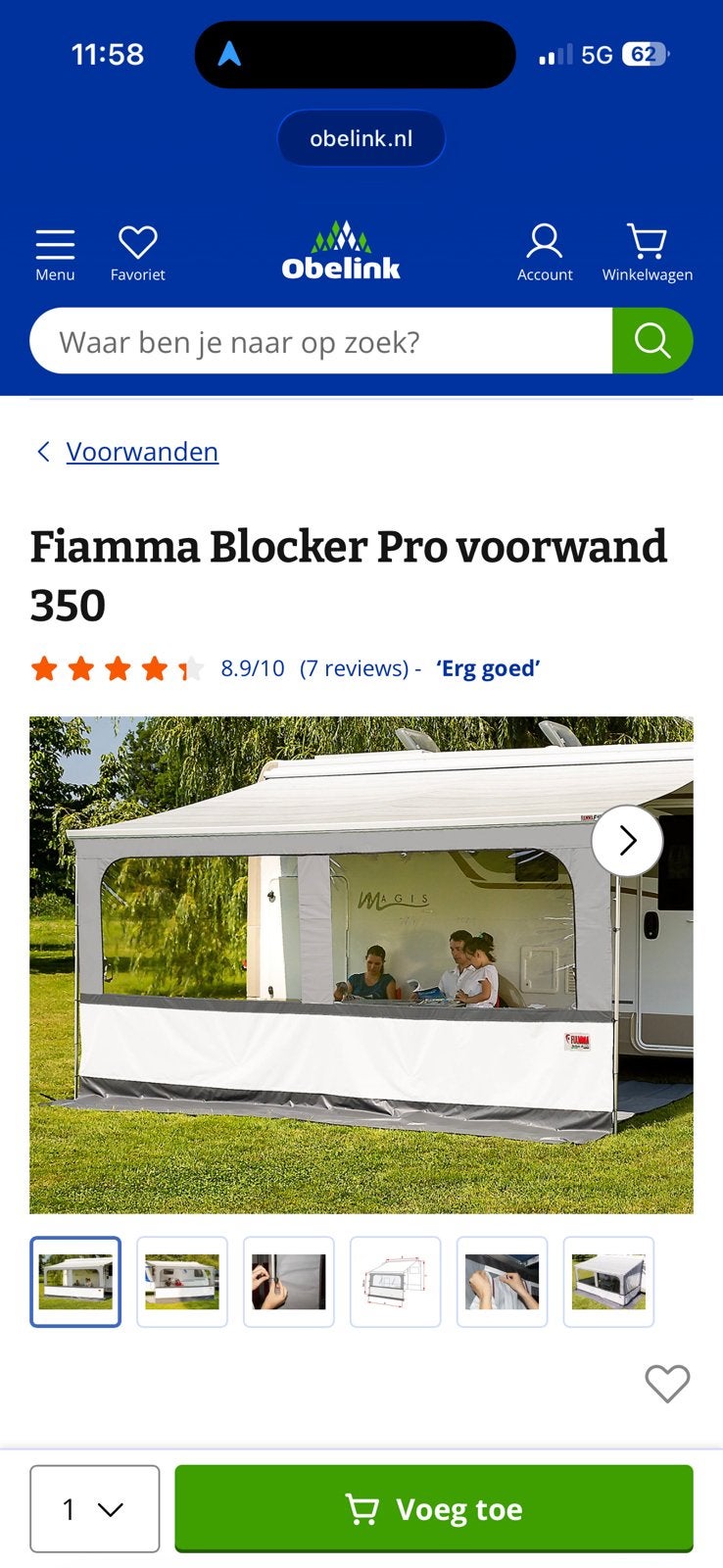 Fiamma blocker Pro voorwand en zijwand luifel 350 / F45, Caravans en Kamperen, Ophalen of Verzenden, Zo goed als nieuw, Fiamma