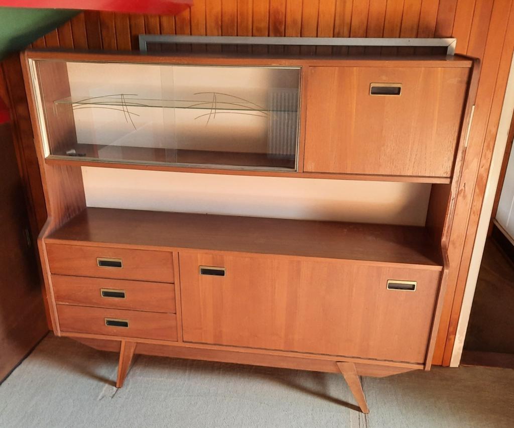 Vintage dressoir/wandmeubel met vitrinekast, Huis en Inrichting, Kasten | Wandmeubels, Ophalen of Verzenden, Gebruikt