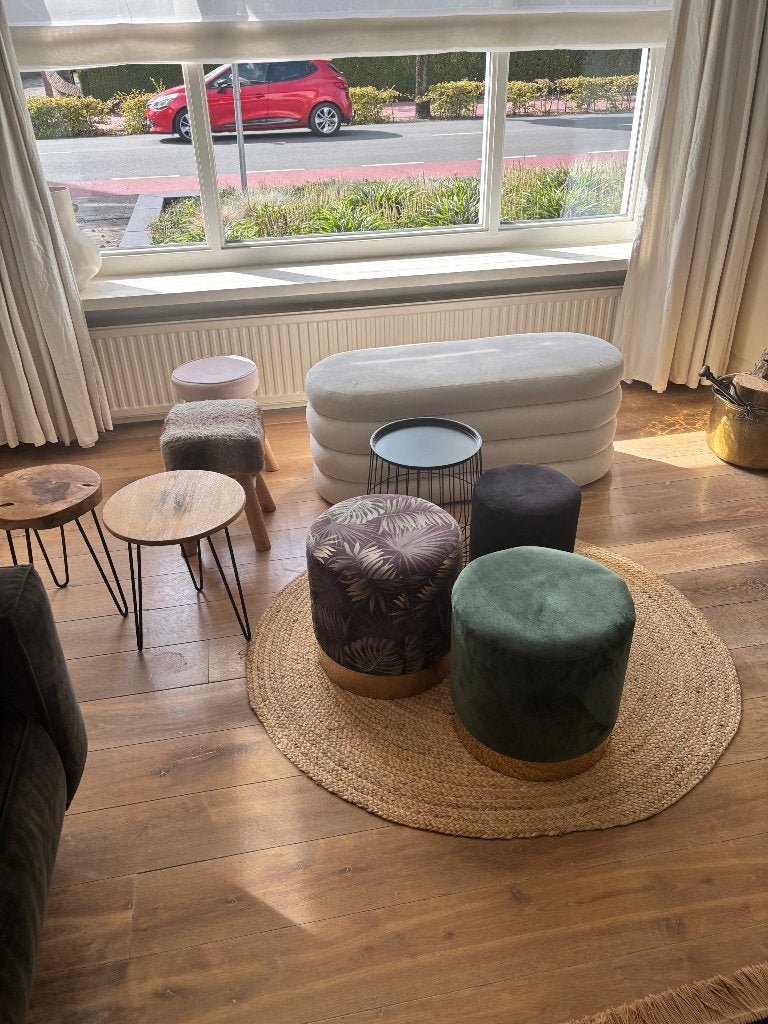 Bijzet tafel, poefjes, planten onderzetters, Minder dan 55 cm, Rond, Zo goed als nieuw, Ophalen