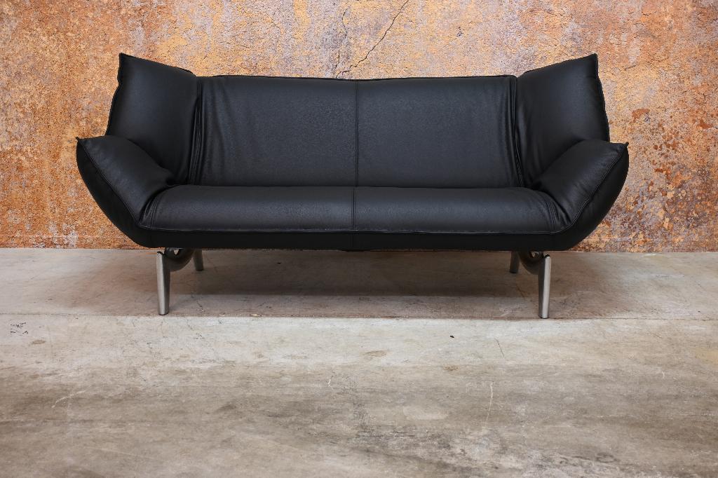 OPNIEUW beklede zwarte leren Leolux Tango design bank, Leolux, Leolux, Driepersoons, 75 tot 100 cm