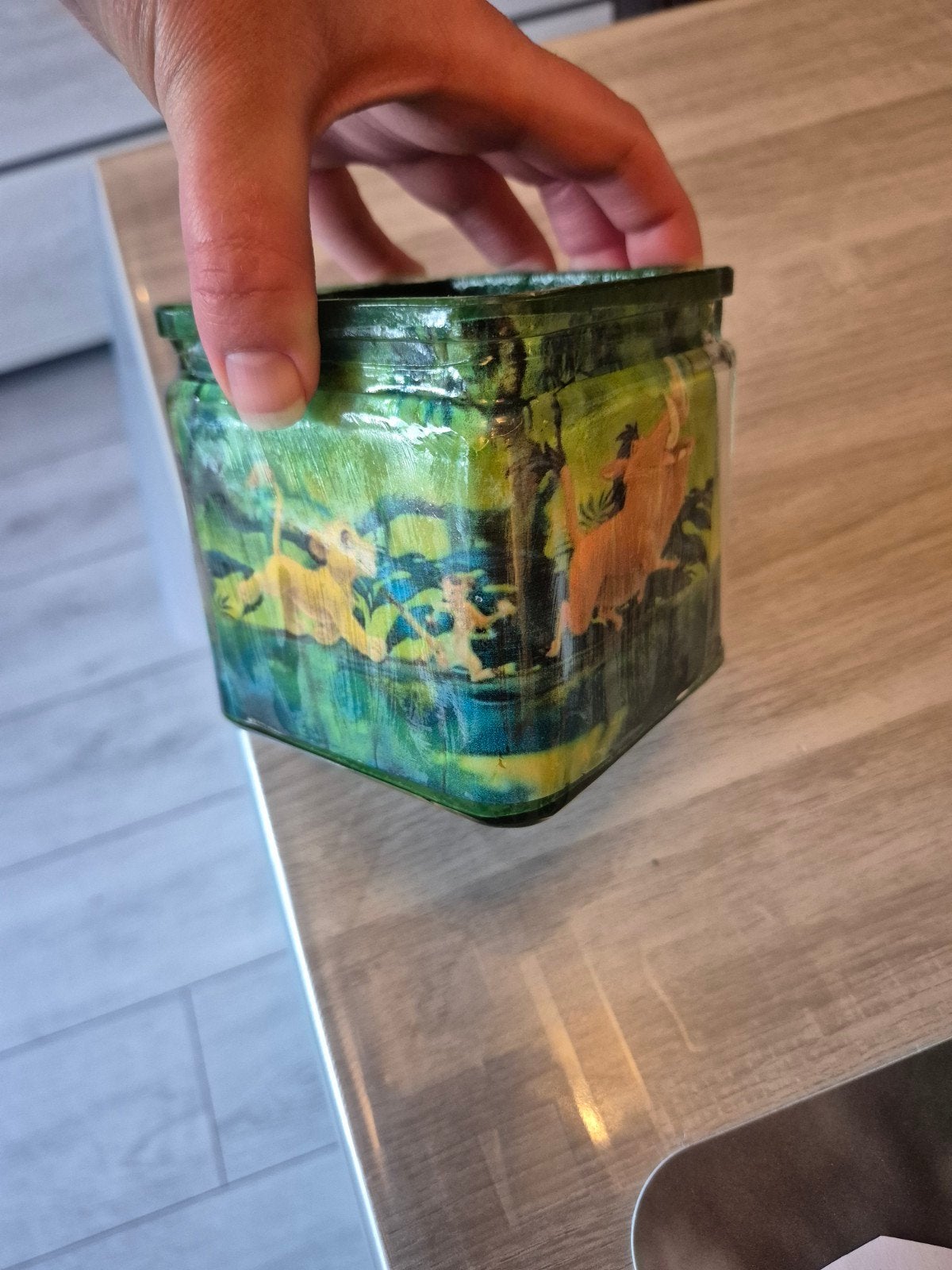 Uniek handgemaakt disney lion king glazen pot Decoupage, Ophalen of Verzenden, Overige
