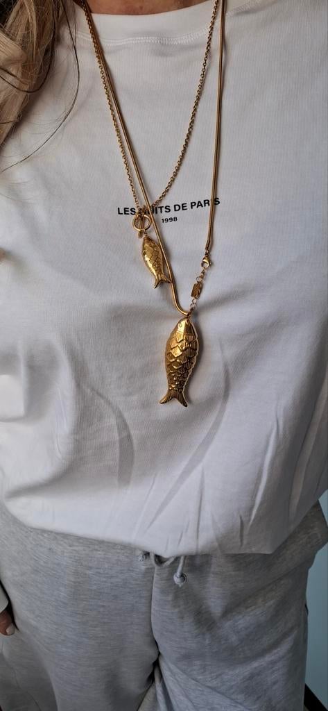 Gave Minre lange ketting met vis goudkleur, Ophalen of Verzenden, Nieuw, Goud, Overige materialen