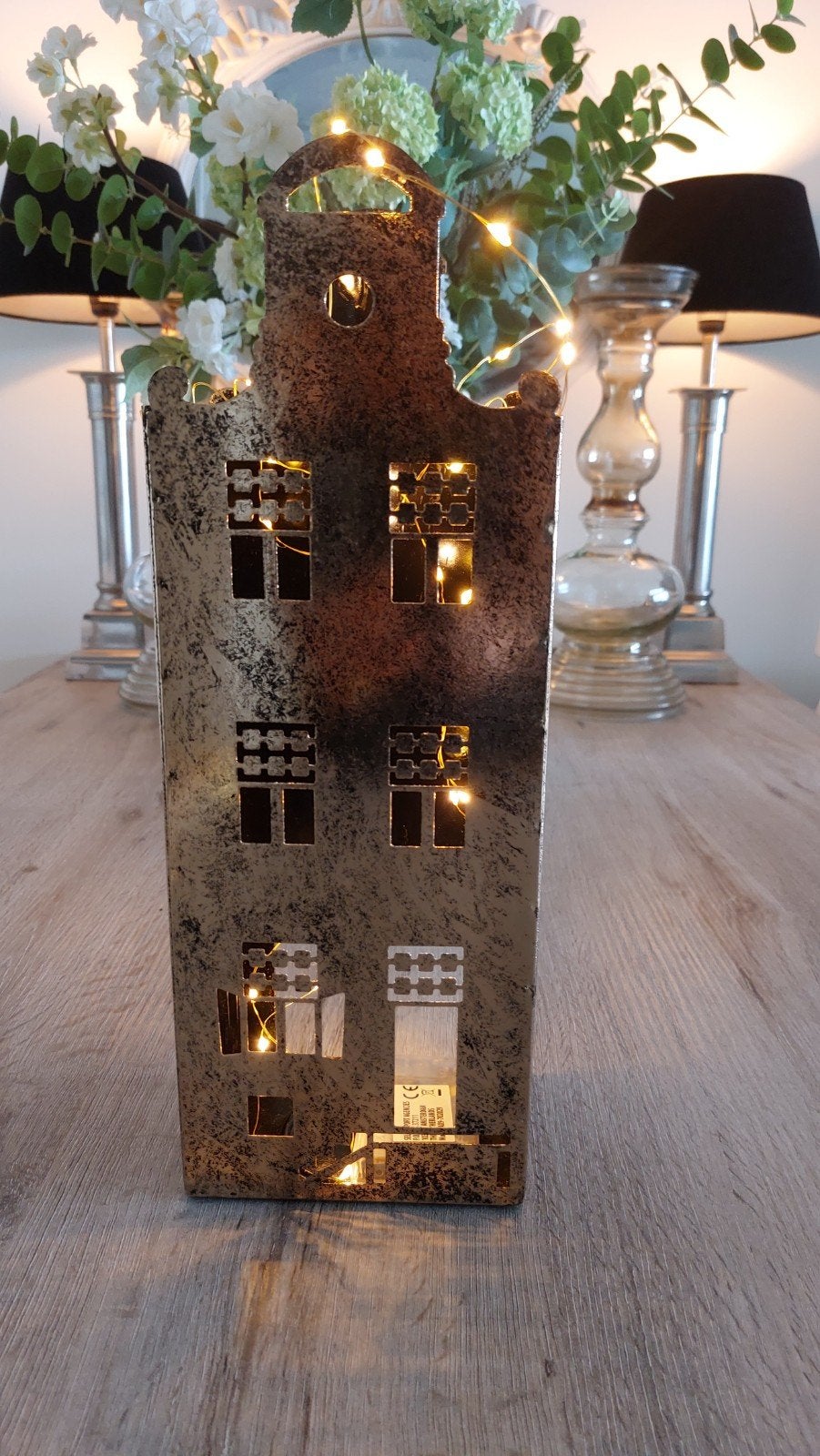 Decoratieve grachtenpand met LED-verlichting, Ophalen, Zo goed als nieuw, Goud, Metaal
