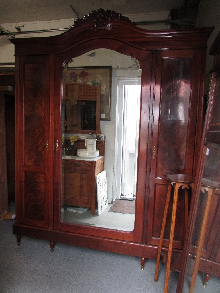 antieke mahonie linnenkast kleerkast spiegeldeur, Ophalen of Verzenden