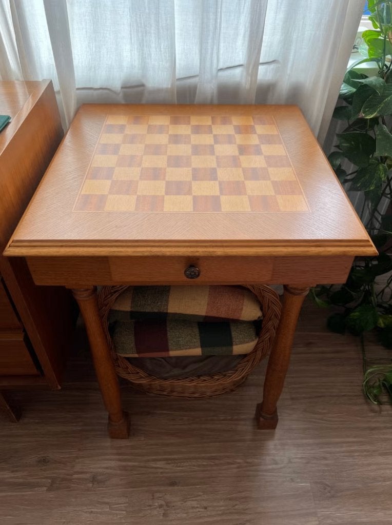 Mid-Century Modern Schaaktafel / Bijzettafel - Hout, Ophalen, 50 tot 100 cm, Vierkant, Zo goed als nieuw