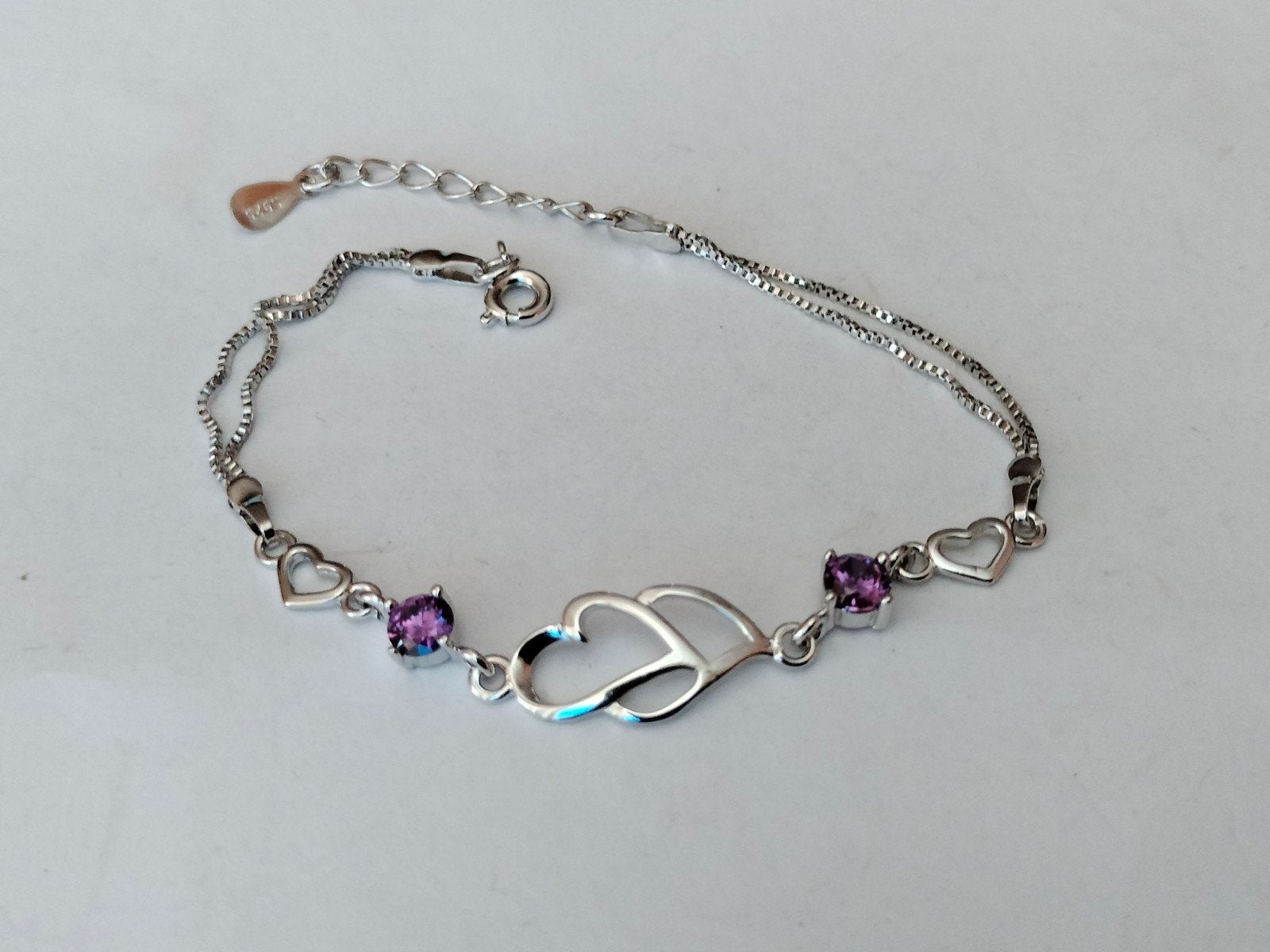 Zilveren armband met kristal 20cm, Met kristal, Verzenden, Paars, Nieuw