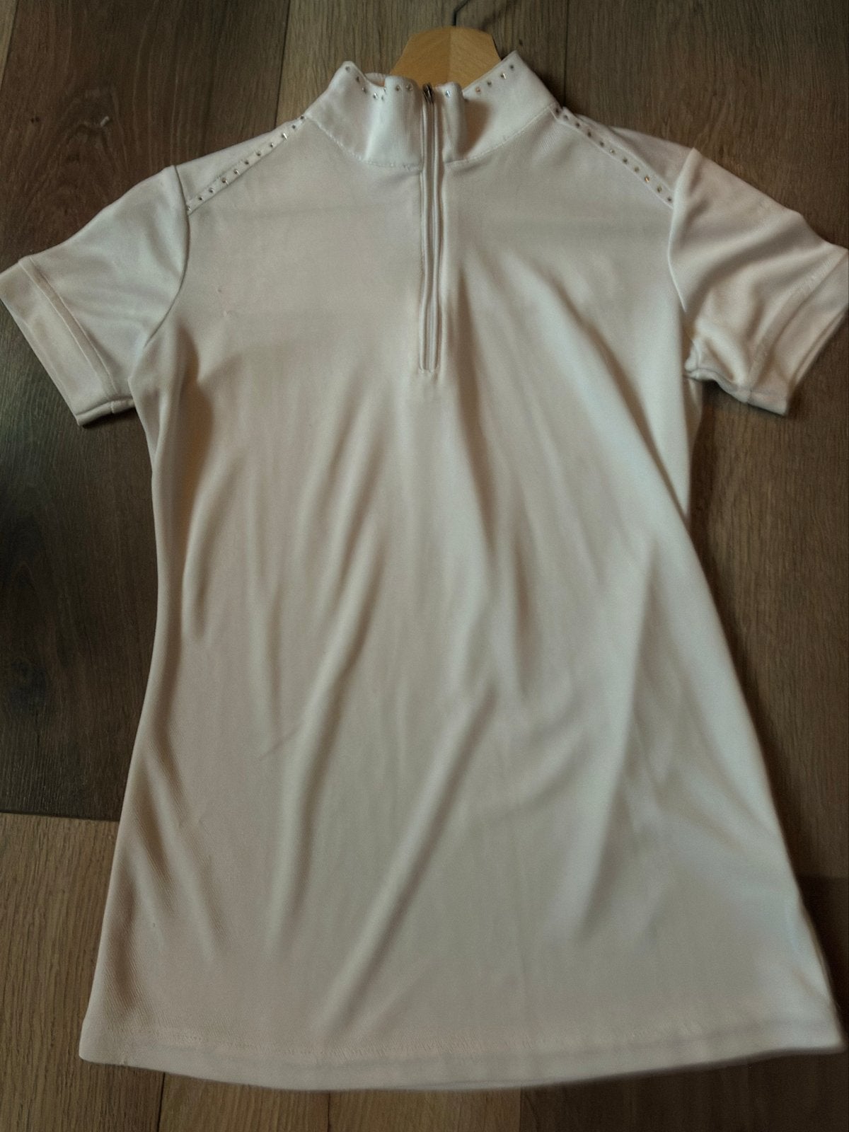 Wit paardrij shirt met korte mouwen en rits, maat XS, Dieren en Toebehoren, Paardrijkleding, Ophalen of Verzenden, Zo goed als nieuw