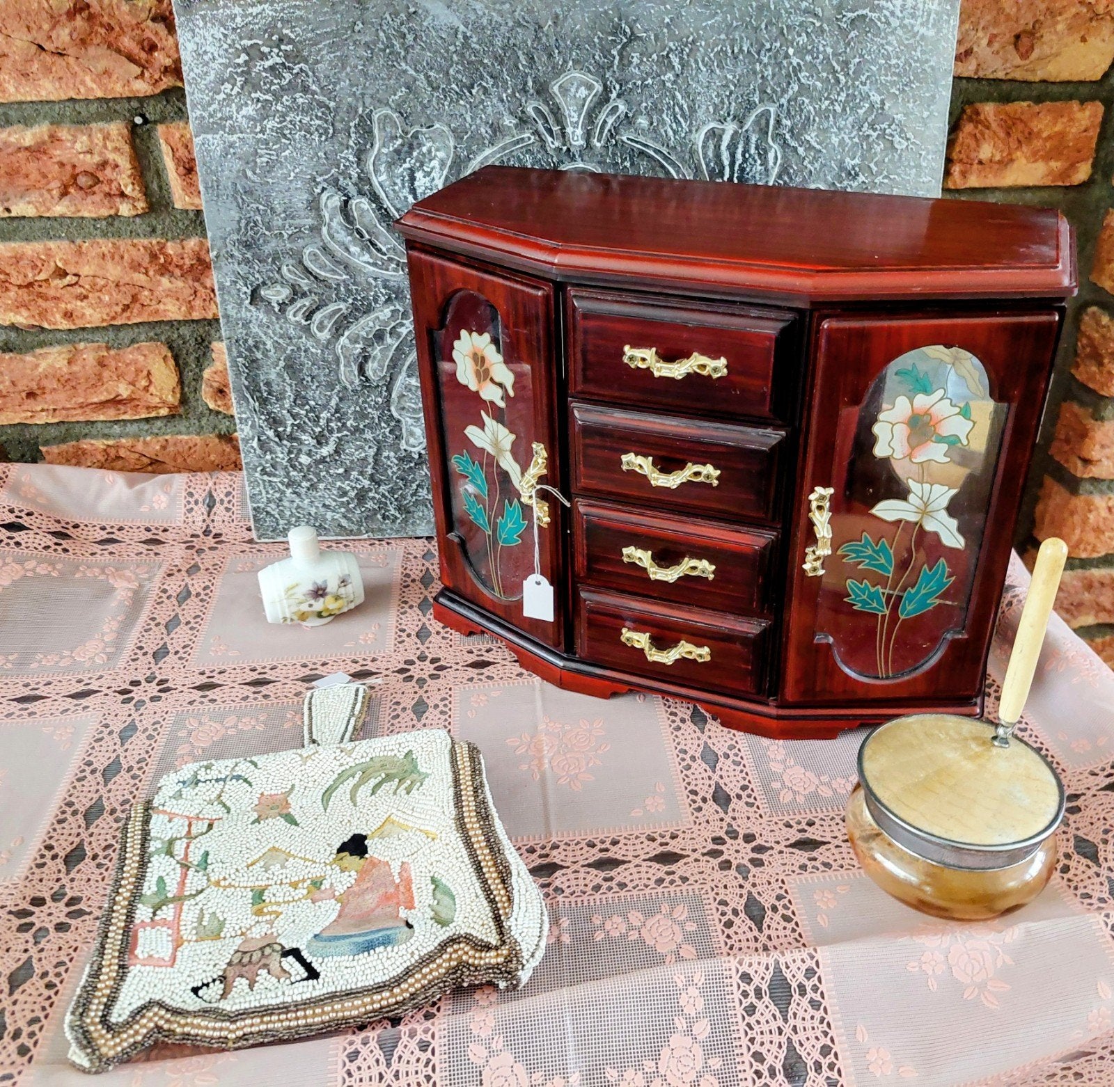Vintage Engels sieradenkastje met muziekdoosje., Ophalen of Verzenden