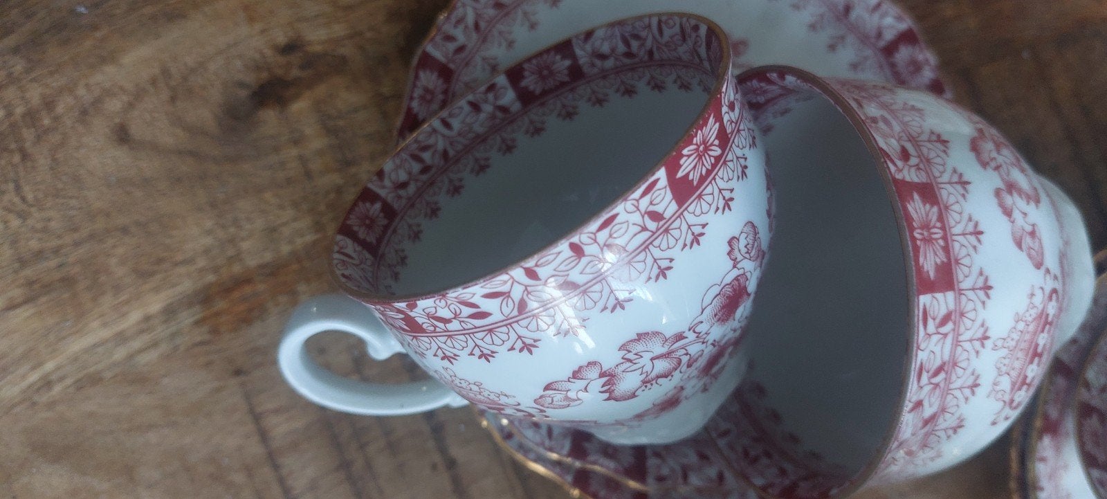 Vintage theeservies met rood-wit decor, Ophalen of Verzenden