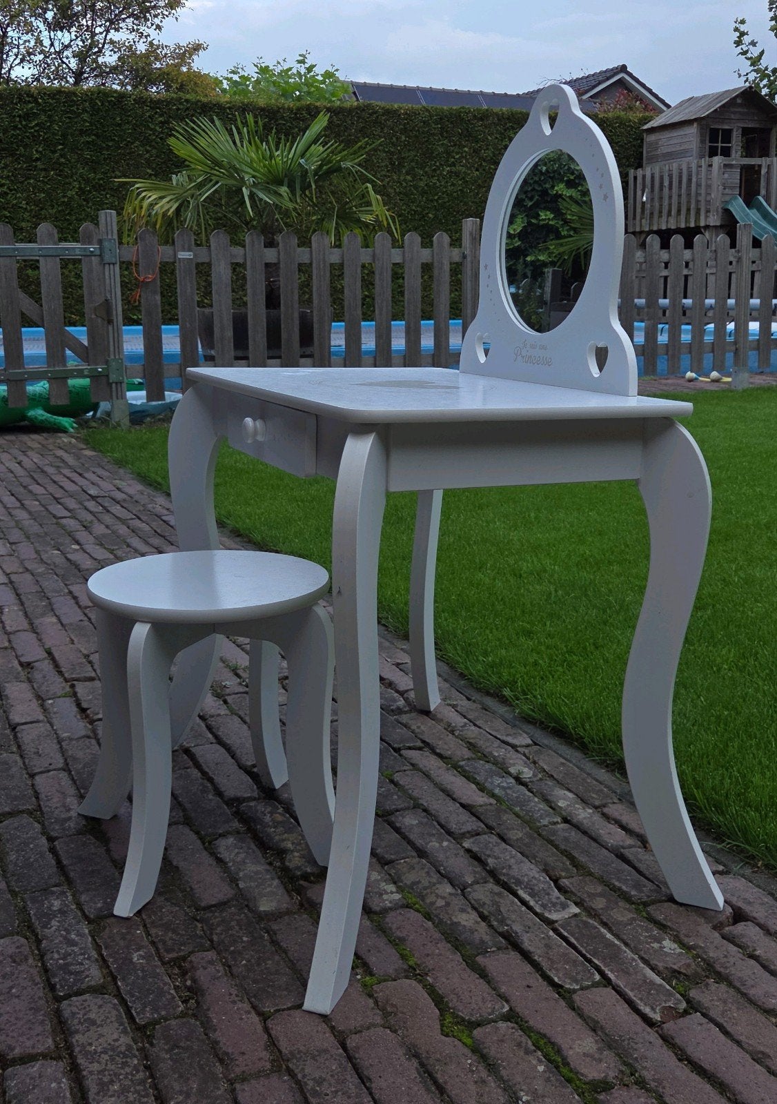 Kinder kaptafel met krukje - Wit, prinsessenstijl, Ophalen, Minder dan 50 cm, Gebruikt, Minder dan 100 cm