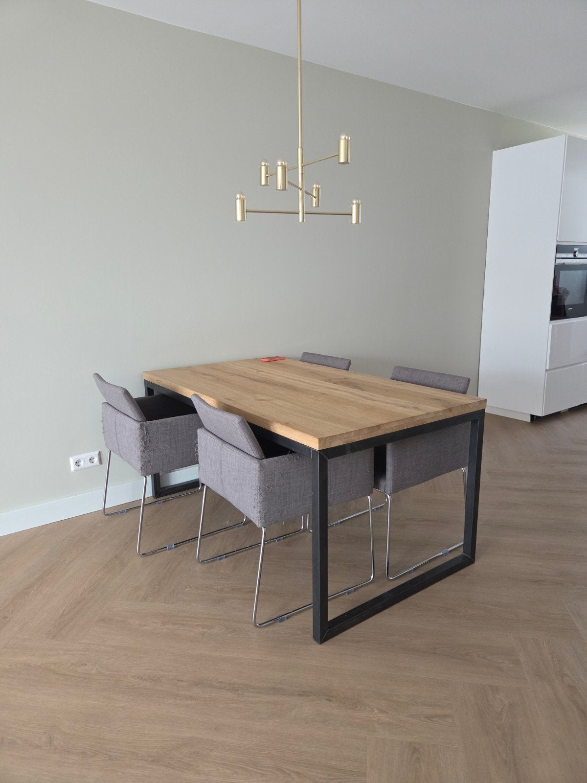 Eettafel salontafel bijzettafel eikenhout industrieel metaal, Ophalen, Gebruikt, 50 tot 100 cm, Eikenhout