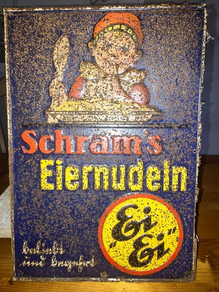 Oud blikken reclame Schram’s eiernudel., Ophalen of Verzenden, Gebruikt, Overige, Overige merken